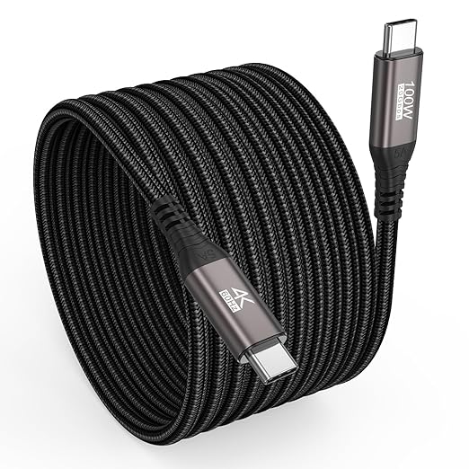 Long USB C Data Cable 15FT, 20Gbps USB 3.2 Gen 2x2 Cord 15 FT Type-C, USBC to C Fast Charging/Data/ Monitor Video Cable(100W, 20Gbps,4K@60Hz) for VR,iPhone 17-15 PM,Sam-sung,MacBook Pro,Camera-4.5M