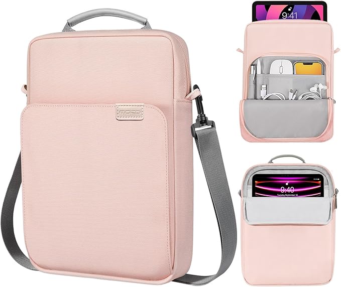 MoKo 13 Inch Tablet Sleeve Bag, Fits with 13 Inch New iPad Pro M5 & Air M4/M3, iPad Pro 12.9 M2&M1,Surface Laptop Go 12.4,Galaxy Tab S8+/S9+ 12.4,Handle Carrying Case with Shoulder Strap, Pink
