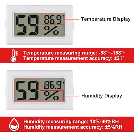 2-Pack Mini Digital Hygrometer Thermometer Gauge with Probe LCD Display Temperature Fahrenheit Humidity Meter for Incubator, Reptile Plant Terrarium, Humidor, Guitar Case, Greenhouse