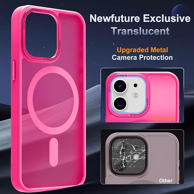 Newfuture Designed for iPhone 11 Case with Strong Magnetic [13 FT Military Drop Protection] [Compatible with Magsafe] Slim Translucent Matte Shockproof with Anti-Fingerprint Phone Case, Hot Pink