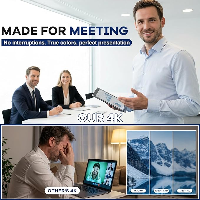 4K Webcam for PC & Mac, Tiny USB Streaming Camera with PDAF Autofocus, Dual Omnidirectional Noise-Canceling Microphones, Auto Low-Light Correction, Works with Zoom, Teams, Google Meet & Twitch