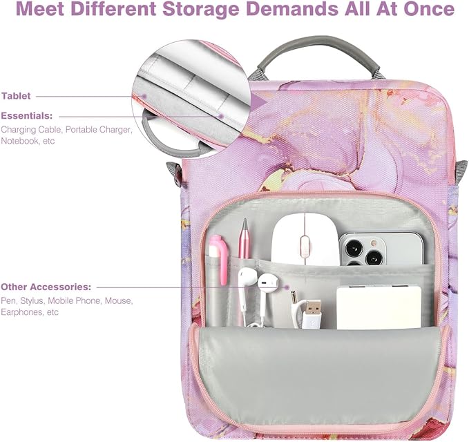 Dadanism 9-11 Inch Tablet Sleeve Bag Carrying Case with Shoulder Strap for iPad (A16) 11", iPad 10th Gen 10.9", iPad Air M4/Pro M5 11", iPad 9/8/7th 10.2", Galaxy Tab A11+ Plus 11", Cloudy Pink