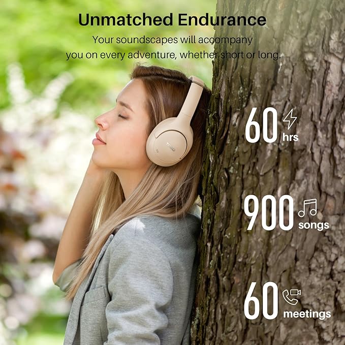 TOZO HT2 Hybrid Active Noise Cancelling Headphones, Wireless Over Ear Bluetooth Headset, 60H Playtime, Hi-Res Audio Custom EQ via App Deep Bass Comfort Fit Ear Cups, for Home Office Travel