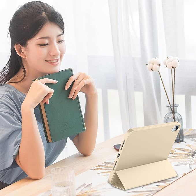 iMieet iPad Mini 7 Case 2024 (A17 Pro), iPad Mini 6 Case (8.3-Inch,2021 Model), iPad Mini 7th/6th Generation Case with Pencil Holder, Trifold Stand Smart Case with Soft TPU Back,Champagne Gold