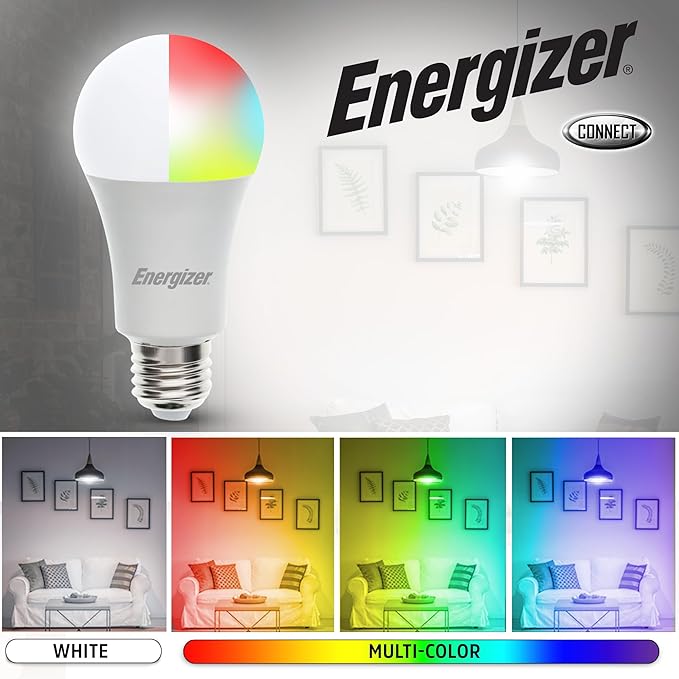 XTREME Energizer Connect Smart A19 LED White & Multi-Color RGB Light Bulbs with Voice Control and Remote Access Through Your Smartphone | Compatible with Alexa and Google Assistant (12 Pack)