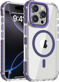 DEERLAMN Strong Magnetic Case for iPhone 16 Pro 6.3-Inch,[Compatible with Magsafe] Clear Slim Shockproof Protective Phone Cover for Women Men-Transparent+Purple