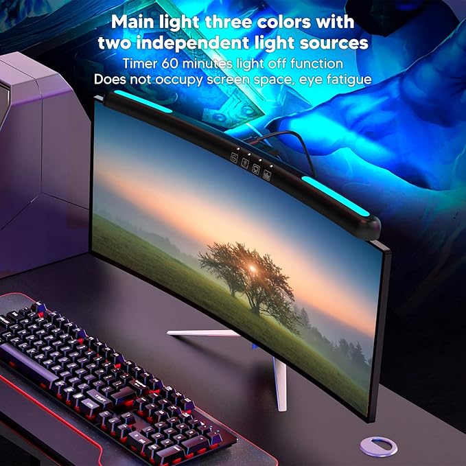 LICAEVEY Computer Monitor Lamp, Screen Monitor Light Bar for Eye Caring, USB Reading LED Task Lamp with Touch Control Dimming, No Glare, Monitor Light Bar for Curved Monitors, Space Saving