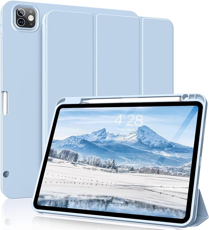 for iPad Pro 12.9 Case (6th/5th/4th/3rd Generation 2022/2021/2020) & ipad Air 13 inch case (M3 2025/M2 2024) with Pencil Holder, Smart Slim Trifold Stand Case with Soft TPU Back (Sky Blue)
