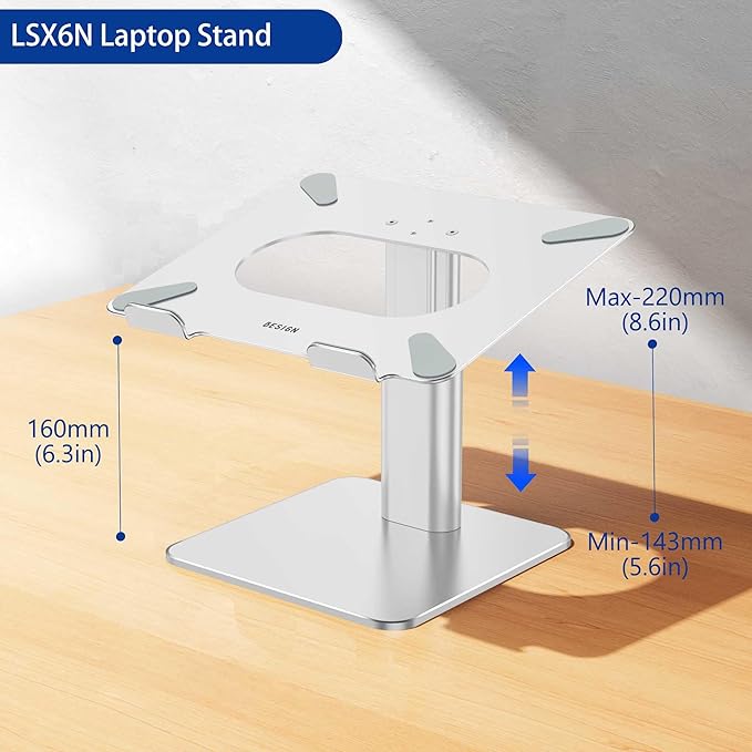 BESIGN LSX6N Laptop Stand, Ergonomic Adjustable Notebook Riser, Computer Holder, Laptop Mount Compatible with 10-15.6" Laptops, Silver