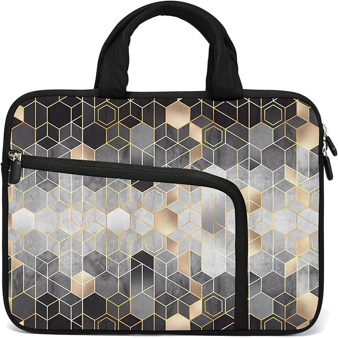 14 15 15.4 15.6 inch Laptop Handle Bag Computer Protect Case Pouch Holder Notebook Sleeve Neoprene Cover Soft Carrying Case with Extra Pockets For Dell Lenovo HP Chromebook (Geometry)