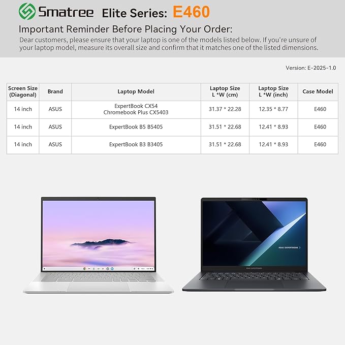 Smatree Laptop Sleeve for 14 inch ASUS ExpertBook B3 B3405/B5 B5405, for 14 inch ASUS ExpertBook CX54 Chromebook Plus CX5403, Case with Accessory Pocket, YKK Zipper (E460)