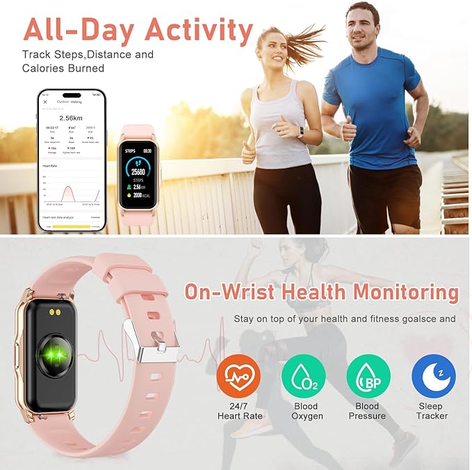 Fitness Tracker with Step Counter/Calories/Stopwatch, Activity Tracker, Health Tracker with Heart Rate Monitor, Sleep Tracker,1.47'' Touch Color Screen, Pedometer Watch for Women Men