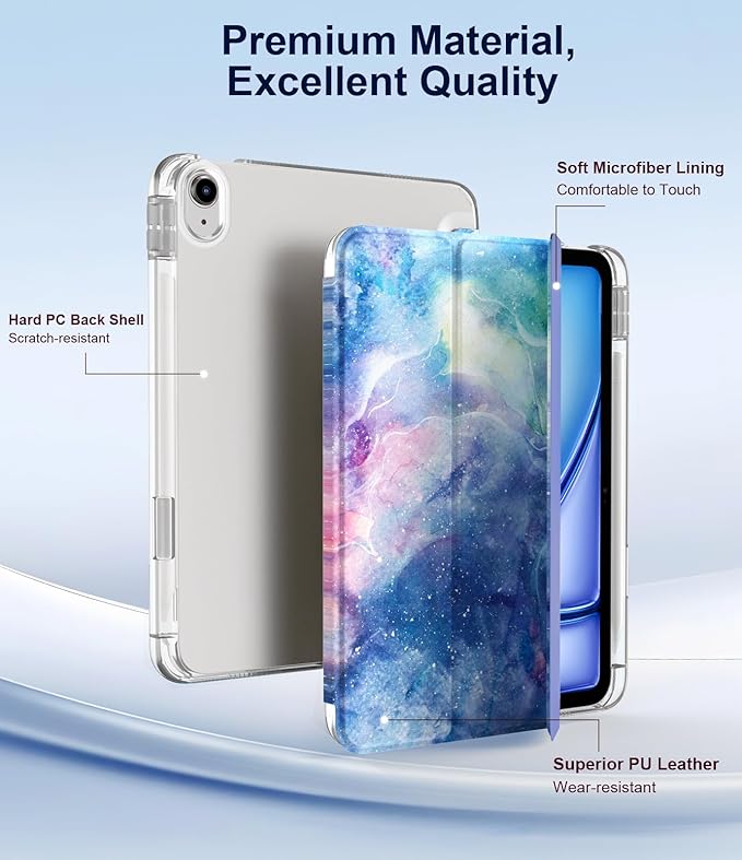 TiMOVO Case for iPad Air 11 Inch M4 2026/M3 2025/M2 2024, iPad Air 5th Generation 2022/4th Gen 2020 10.9 Inch with Pencil Holder, Stand Cover with Translucent Back, Auto Wake/Sleep, Dreamy Nebula