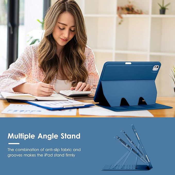 VIKESI Case for iPad iPad Pro 13-inch M5 or M4 Released in 2025 or 2024,Multiple Angles Magnetic Stand Cover,Shockproof Soft Back,Pencil Holder,and Auto Sleep/Wake, Blue