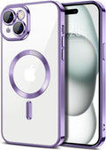 Hython Magnetic Clear for iPhone 15 Plus Case with Camera Lens Protector [Compatible with MagSafe] Luxury Plating Edge Slim Soft TPU Cover Protective Phone Case for iPhone 15 Plus 6.7", Light Purple