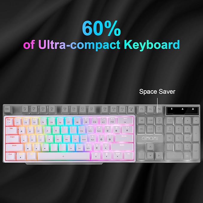 Mechanical 60% Keyboard RGB 1680M Color Backlit Compact Mini 61 Key Blue Switch Portable Keypad Compatible with Windows iMac Laptop PC Computer Office Gamer(White)