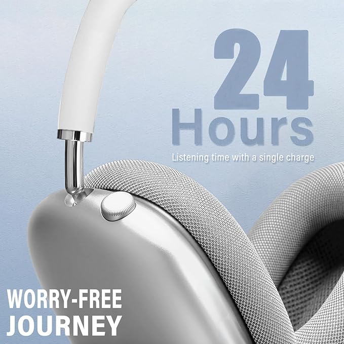 Wireless Headphones Bluetooth Headphones Active Noise Cancelling Over-Ear Head-Phones with Microphones, 24 Hours Playtime, HiFi Audio Adjustable Headset for iPhone/Android/Samsung - White