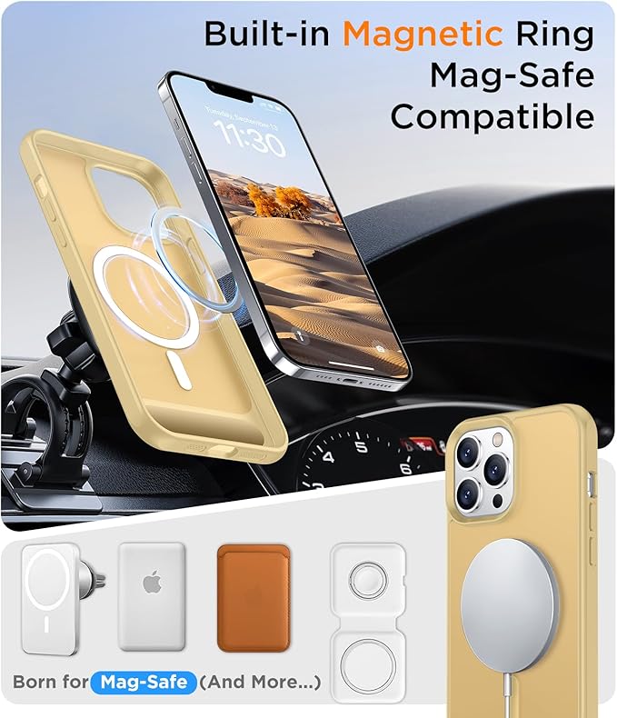Magnetic Compatible with iPhone 13 Pro Case, [Built-in Invisible Kickstand][Compatible with MagSafe][Military Grade Shockproof] Slim Translucent Matte Phone Case for iPhone 13 Pro 6.1"