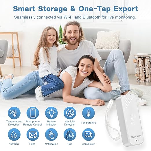 WiFi Thermometer Hygrometer, Smart Humidity Temperature Sensor with App Notification Alert, Free Data Storage Export, Wireless Remote Monitor for Room Greenhouse Incubator Wine Cellar
