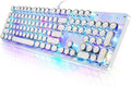 YSCP Typewriter Style Mechanical Gaming Keyboard RGB Backlit Wired with Blue Switch Retro Round Keycap 104 Keys Keyboard (R-White)