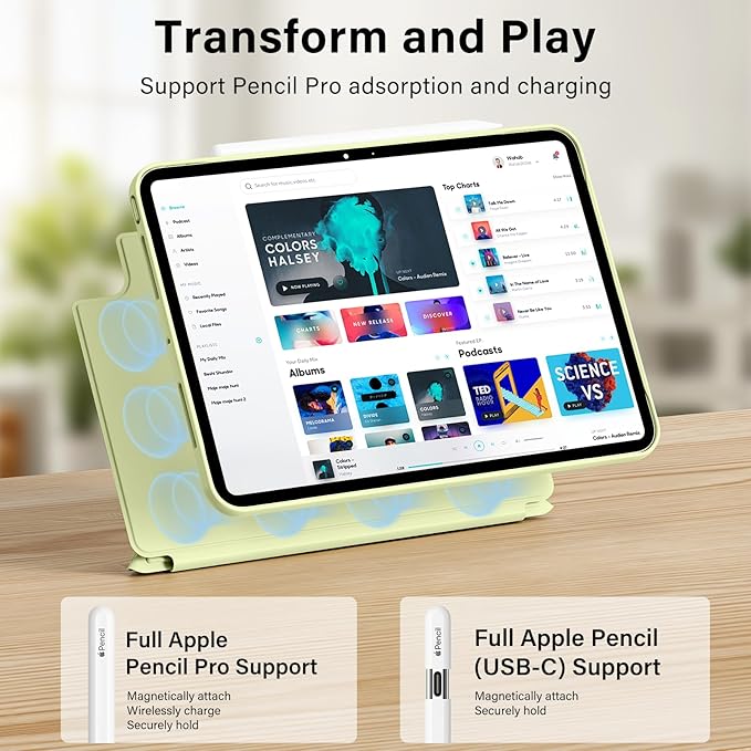 for iPad Pro 13 Inch Case (M5/M4) 2025/2024, Detachable Powerful Magnetic Attachment, Multiple Folding Stand, Slim Rebound Protection Cover, Auto Sleep/Wake, Green