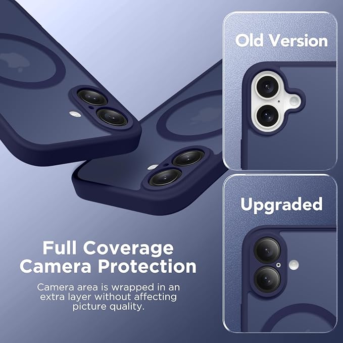 CAPRARO Magnetic Compatible with iPhone 16 Case, Upgraded [Full Camera Protection] [Compatible with MagSafe] Protective Translucent Matte Women Girl Phone Case Cover, Sapphire Blue
