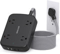 Power Strip with 2 USB C - BESHON 5 Ft Flat Extension Cord Flat Plug Power Strip, 4 Widely Outlets and 4 USB Charging Ports for Home Office Dorm Room Essentials, Black