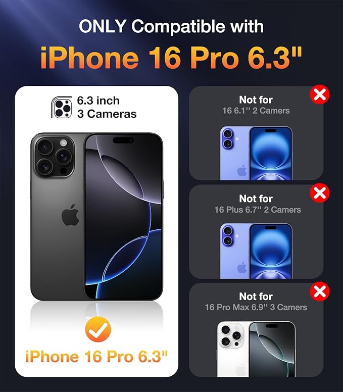 Diaclara Magnetic Designed for iPhone 16 Pro Case, Full Body Rugged with Touch Sensitive Anti-Scratch Screen Protector, Compatible with MagSafe, Soft Bumper Case for iPhone 16 Pro 6.3'', Black