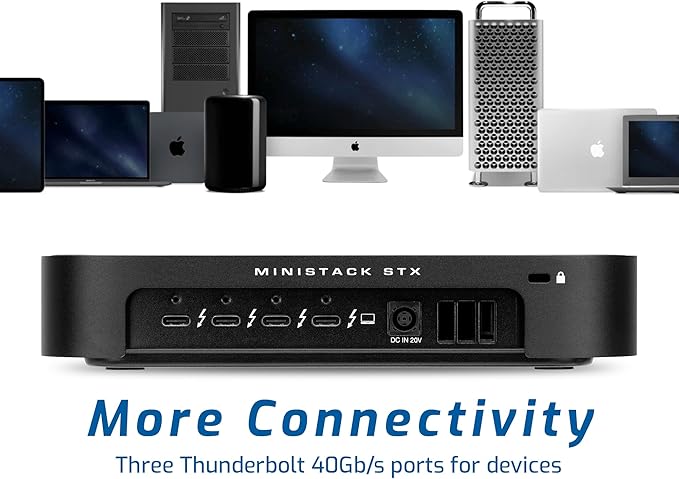 OWC (Enclosure only miniStack STX, Upgradeable Expansion Solution and Thunderbolt Hub/Mini Dock with 3 Extra TB4 Ports. for Mac Studio, Mac mini and Other Devices. Matte Black