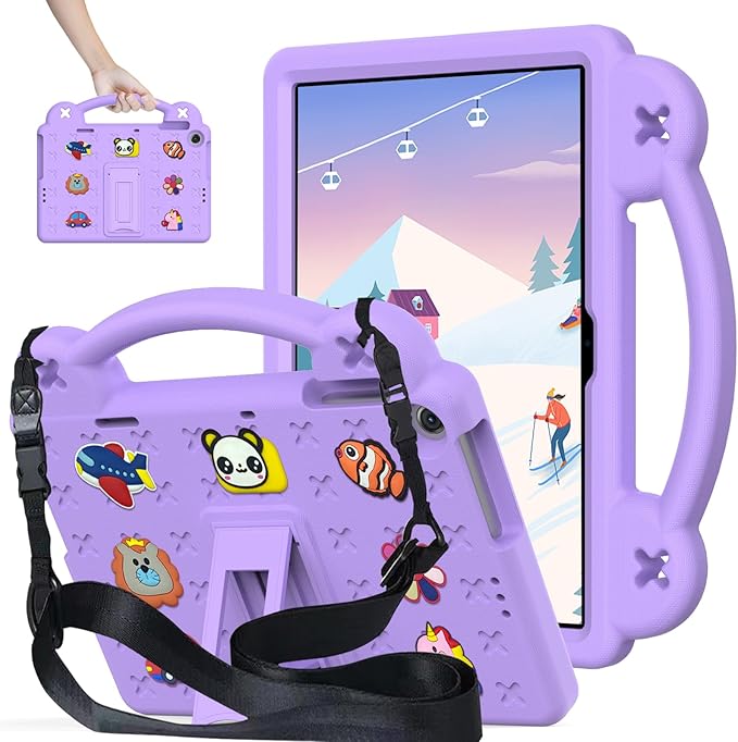 AKABEILA Compatible with Lenovo Tab M10(3rd Gen) 10.1(2022)/Huawei MatePad T 10s 10.1/MatePad T 10 9.7/MatePad SE 10.1(2022)/Honor Pad X8/Pad X8 Lite Tablet Case, Strap for Girl Kid Gift -Light Purple