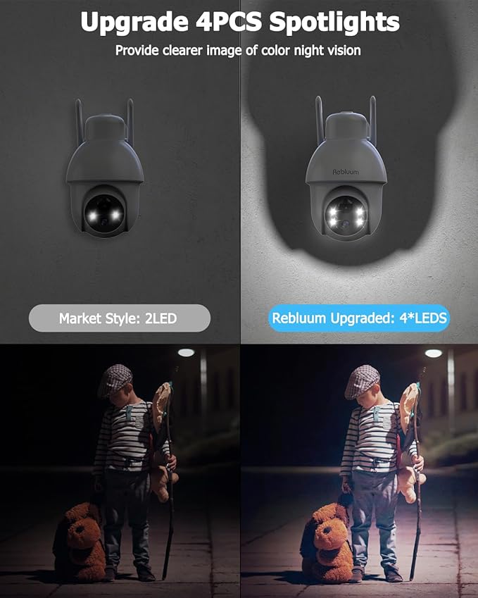 【2K】 Solar Security Cameras Outdoor Wireless, 2 Pack Outdoor Camera Wireless Solar Powered, Pan Tilt 360°WiFi Camera with Color Night Vision/PIR Sensor/2-Way Audio/Alexa/Google Assistant