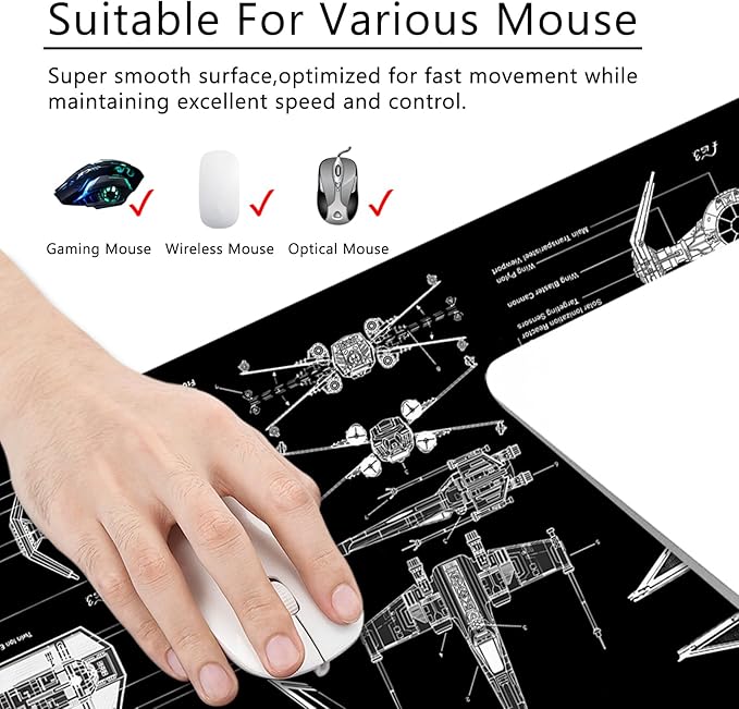 Black Gaming Mouse Pad Large Mouse Pad XL Desk Mat 31.5x11.8x0.12 inch Large Desk Pad Design Keyboard Pad (Design -6)