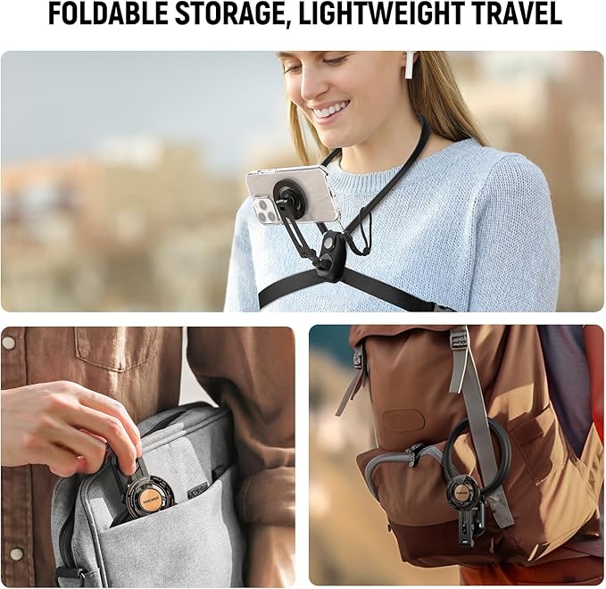 NEEWER Magnetic Neck Holder for Action Camera & Phone, Hands Free Neck Mount with Chest Strap Compatible with GoPro DJI Insta360 iPhone, Neck Phone Holder for POV Vlog Video Recording, GP26