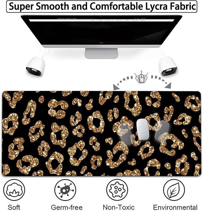 Large Gaming Mouse Pad, 31.5x11.8 in Extended Computer Mouse Mat with Non-Slip PU Base, Ergonomic Memory Foam Keyboard Wrist Rest,for Work Gaming, Rose Gold Glitter Psalm 465 Black Office Desk Pad