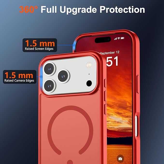 SUPFINE Magnetic for iPhone 17 Pro Max Case (Compatible with MagSafe)(Military Grade Drop Protection) Translucent Matte Shockproof with Anti-Fingerprint Phone Cover,Red