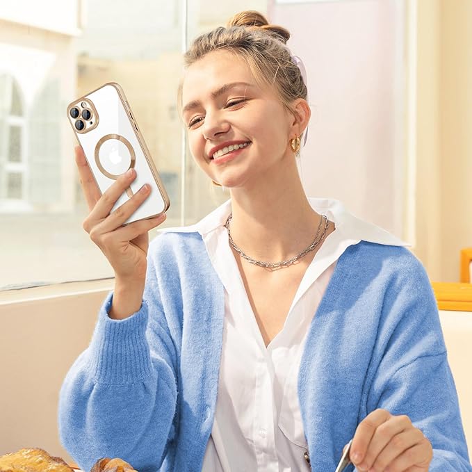 Hython Magnetic Clear for iPhone 11 Pro Max Case with Camera Lens Protector [Compatible with MagSafe] Plating Edge Slim Soft TPU Cover Protective Phone Case for iPhone 11 Pro Max, Matte Desert Brown