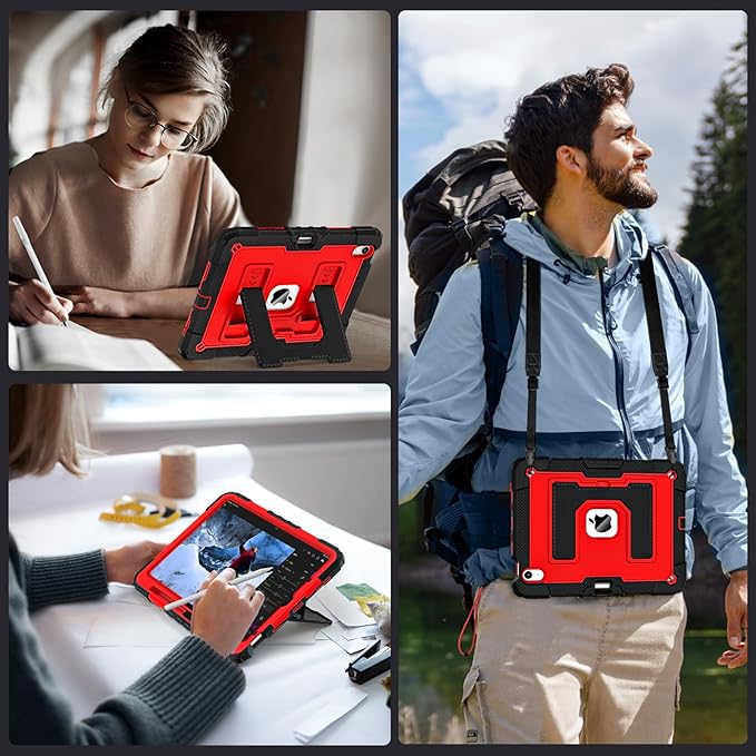 for iPad Air 11-inch M4 (2026) / M3 (2025) / M2 (2024) iPad Air 5th (2022) / 4th Generation (2020) 10.9 Inch,Military Grade Shockproof iPad Case Air 11 Inch with Pencil Holder, Black Red