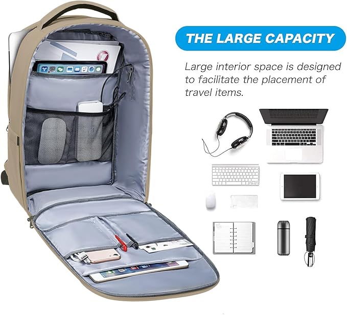 MOSISO 15.6-16 inch 35L Laptop Backpack with USB Charging Port for Women Men, Waterproof Hardshell Travel Business Computer Bag, Anti-Theft Daypack with Luggage Strap, Camel