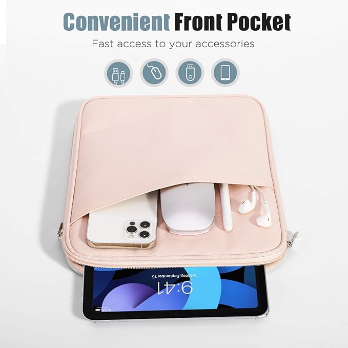 TiMOVO 9-11" Tablet Sleeve Bag for iPad 11-inch A16 2025, iPad 10.9"/10.2"| Air 11 Inch/5th/4th Gen. 10.9", Galaxy Tab A9+/A11Plus 11", Protective Bag with Pocket, Pink