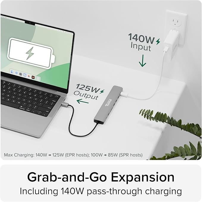 Plugable USB C Hub Multiport Adapter: 9-in-1 with 140W PD Charging, 4K 60Hz HDMI, 10Gbps Data Transfer, Gigabit Ethernet, SD for USBC, USB4, Thunderbolt MacBook, Windows, Chromebook (USBC-9IN1E)