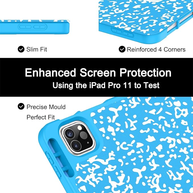 Soke for iPad Pro 11 Case (M2) 2022/2021/2020 with Pencil Holder - [Full Body Protection + Apple Pencil Charging + Auto Wake/Sleep], Soft TPU Back Cover for 2022 iPad Pro 11 inch(Book Blue)