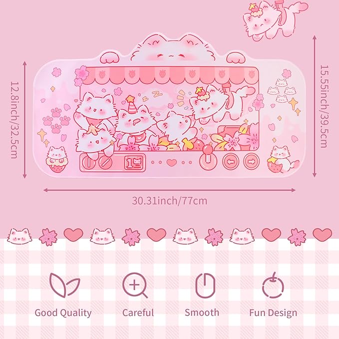PERFECTSIGHT Cute Cat Desk Pad Kawaii Kitty Claw Machine Desk Mat, Pink Switch Large Gaming Mouse Pad, Funny Deskmat Mousepad, Anime Laptop Keyboard Pad Office Home Decor for Women Girls, Coral