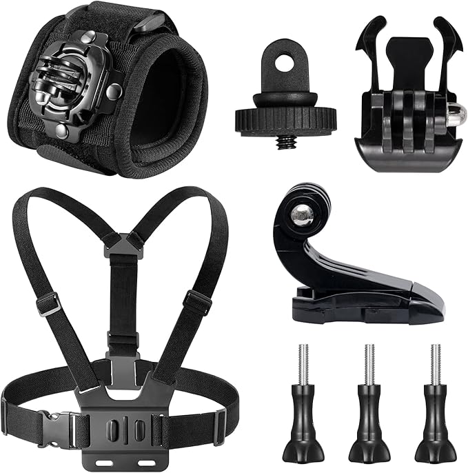 AKASO Action Camera Accessories Kit with Wrist Strap and Chest Strap Compatible AKASO EK7000/EK7000 Pro/Brave 4/Brave 4 Pro/Brave 7 LE/Brave 7/Brave 8/V50X/GoPro Hero 13 12 11 10 9/DJI Action Camera