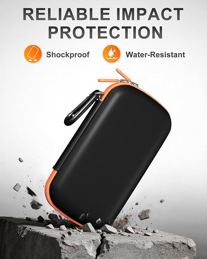 ProCase Hard Carrying Case for SanDisk Extreme/SanDisk Extreme Pro Portable External SSD, 500GB 1TB 2TB 4TB 8TB USB-C Solid State Drive, EVA Shockproof Travel Case with 2 SD Card Slots -OrangeBlack