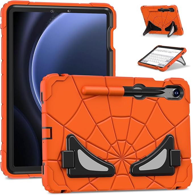 AKABEILA Compatible with Samsung Galaxy Tab S10 FE 2025/Tab S10 Lite 2025 Tablet Case，Lightweight Shockproof Rugged Protective Cover with Kickstand for Kids Children Boys Babies Orange Black
