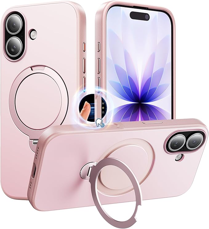 360°Ring Stand for iPhone 17 Case, Compatible with MagSafe, Military-Grade Protective,Anti-Yellowing, Scratch-Resistant Back Cover Phone Case for iPhone 17 6.3", Light Pink