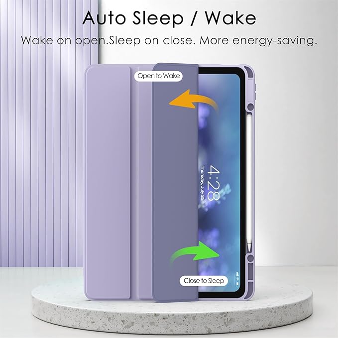 Soke for New iPad Air 13 Inch Case (M3 2025/M2 2024) with Pencil Holder, [Auto Wake/Sleep + Camera Protection] Shockproof Cover with Clear Transparent Back for Apple iPad Pro 12.9", Gray Purple