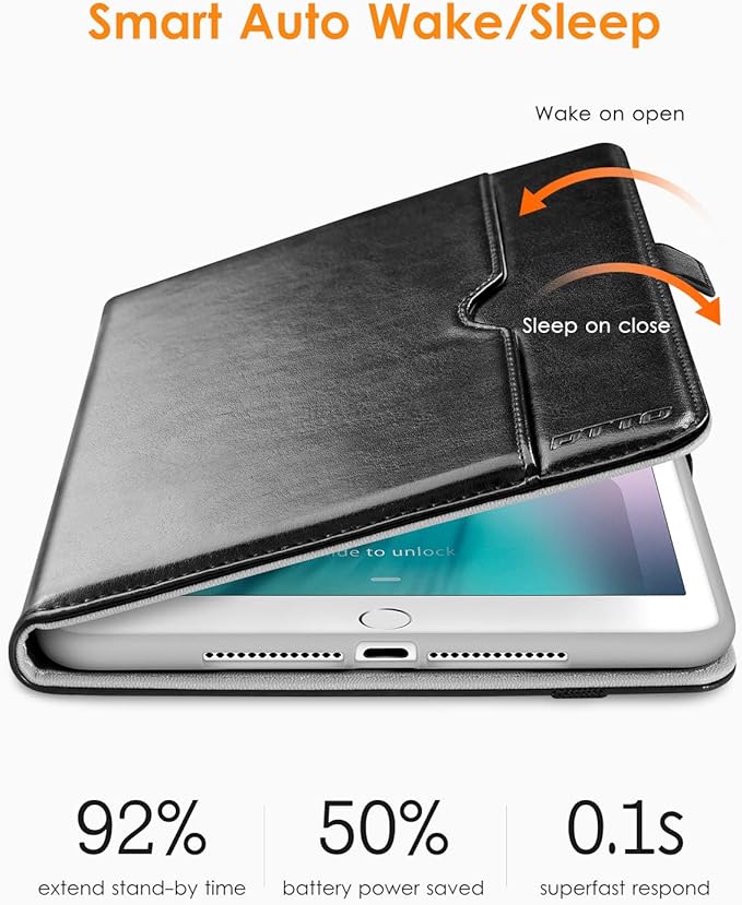 DTTO for iPad 9.7 Inch 5th/6th Generation 2018/2017 Case with Apple Pencil Holder, Premium Leather Folio Stand Cover Case for Apple iPad 9.7 inch, Also Fit iPad Pro 9.7/Air 2/Air - Black