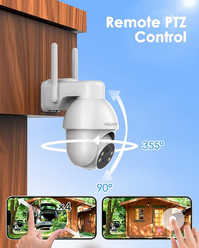 VIZIUUY 5MP Solar Security Camera Outdoor, Wireless Battery Powered Security Camera with 360°View, Pan and Tilt, Color Night Vision with Floodlight,PIR Human Detection,Compatible with Alexa