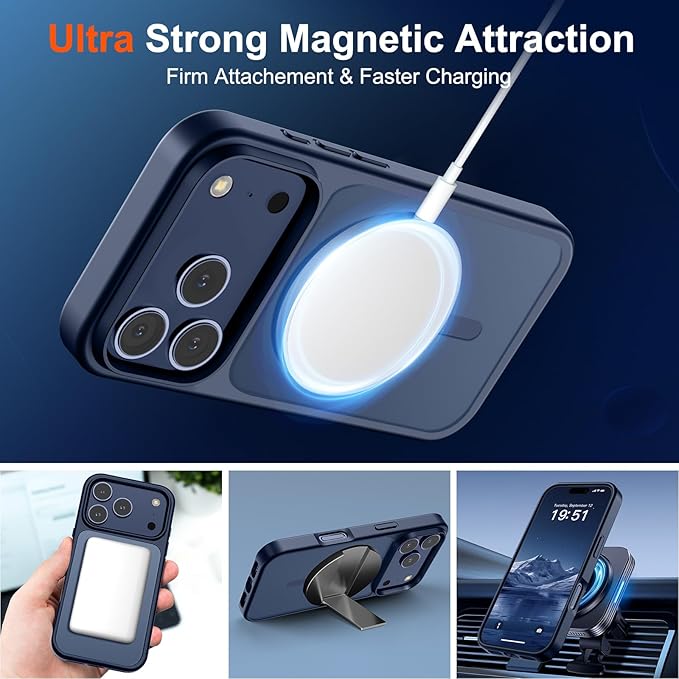 SUPFINE Magnetic for iPhone 17 Pro Case (Compatible with MagSafe)(Military Grade Drop Protection) Translucent Matte Shockproof with Anti-Fingerprint Phone Cover,Dark Blue